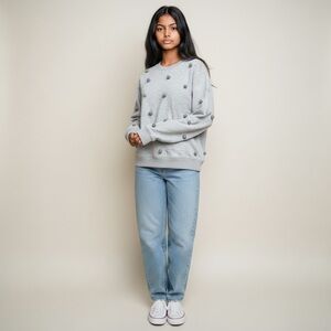 J. Crew Light Gray Pom Pom Sweatshirt with Round Neck